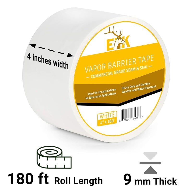 ELK Vapor Barrier Tape - 4” x 180ft - PE 7mm Polyethylene Seam Tape - Moisture Barrier Seam & Seal for Crawlspace Encapsulations or Waterproof Marine Tape - White - Image 4